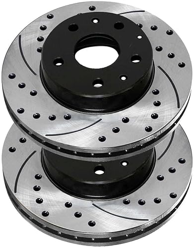 Miniatura 2 de AutoShack PR64144LR - Rotores de freno ranurados perforados delanteros, color negro, par de 2 piezas del lado del conductor y del pasajero para