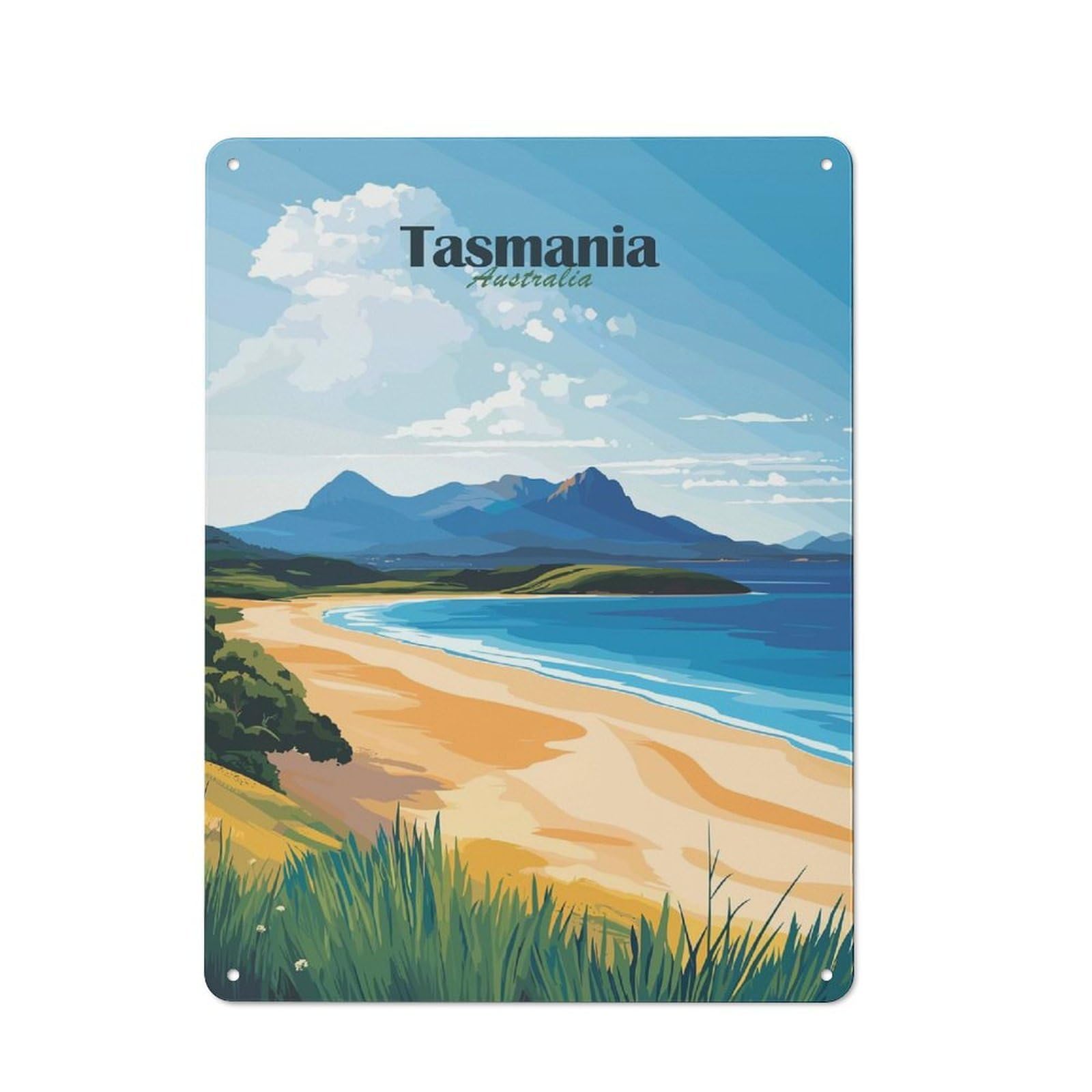 Junmoney Style-5 Metal Wall Sign 40X30cm Featuring Tasmania Beach Landscape For Workshop Wall, For Room Styling Across Workshops And Hobby Rooms