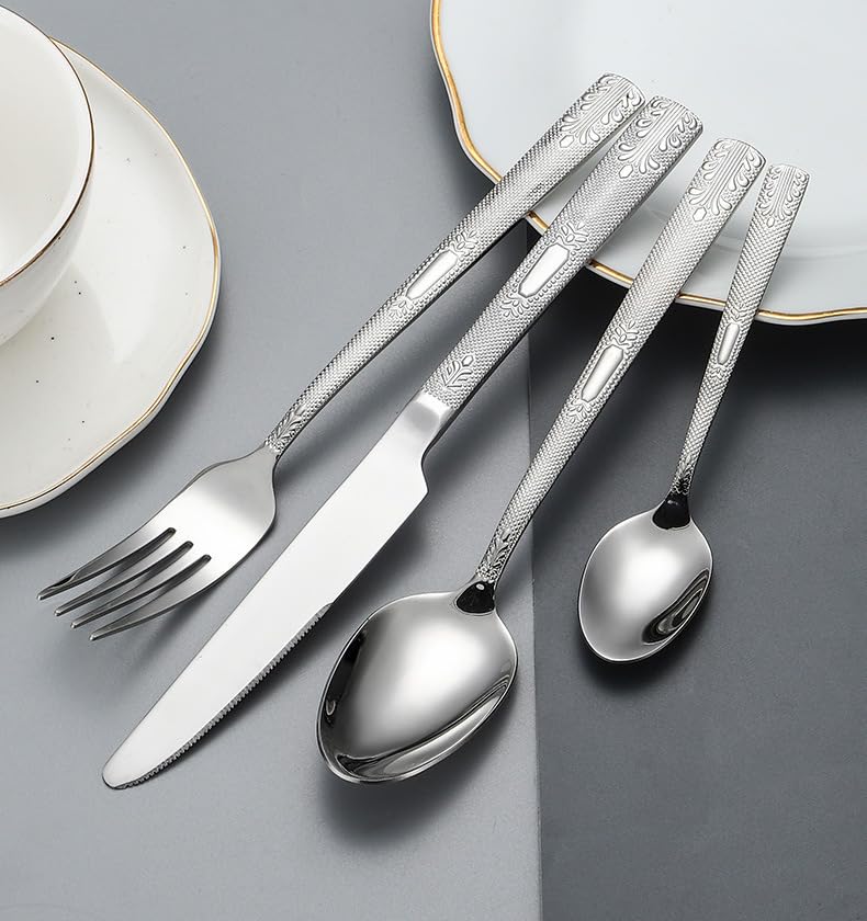 Este Juego de Cubiertos para 12 Personas, de Acero 18/8, es un Juego de Cubiertos para Mesa, Ideal para el hogar y restaurantes. Es Apto para lavavajillas, ergonómico y Duradero. Color Plate