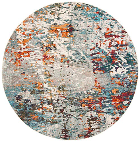 Safavieh Madison Modern Abstract Area Rug - 10' Round, Grey & Blue, for Living Room, Bedroom