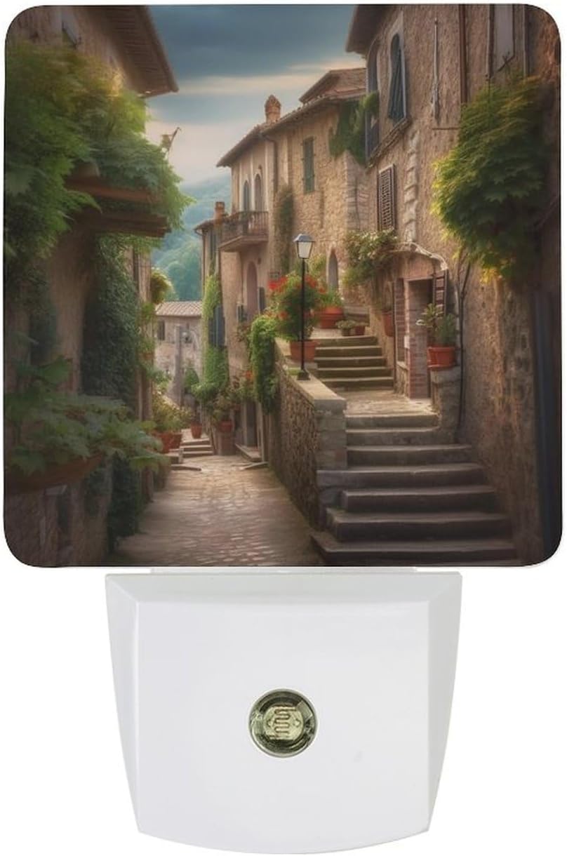 LED Night Light, Italy Tuscan Printed Cute Portable Wall-Mounted Plug-in Night Lights Lamp Adults and Children's Night Lights in Bedroom, Living Room Bathroom