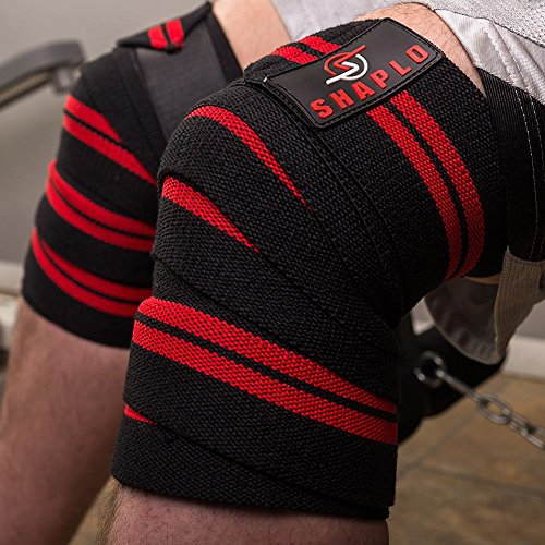 SHAPLO () Knee Sleeve Wrap Set with 2 Compression Knee Brace Weightlifting Wraps - Ideal Support for Squats, Bodybuilding, Powerlifting, Crossfit