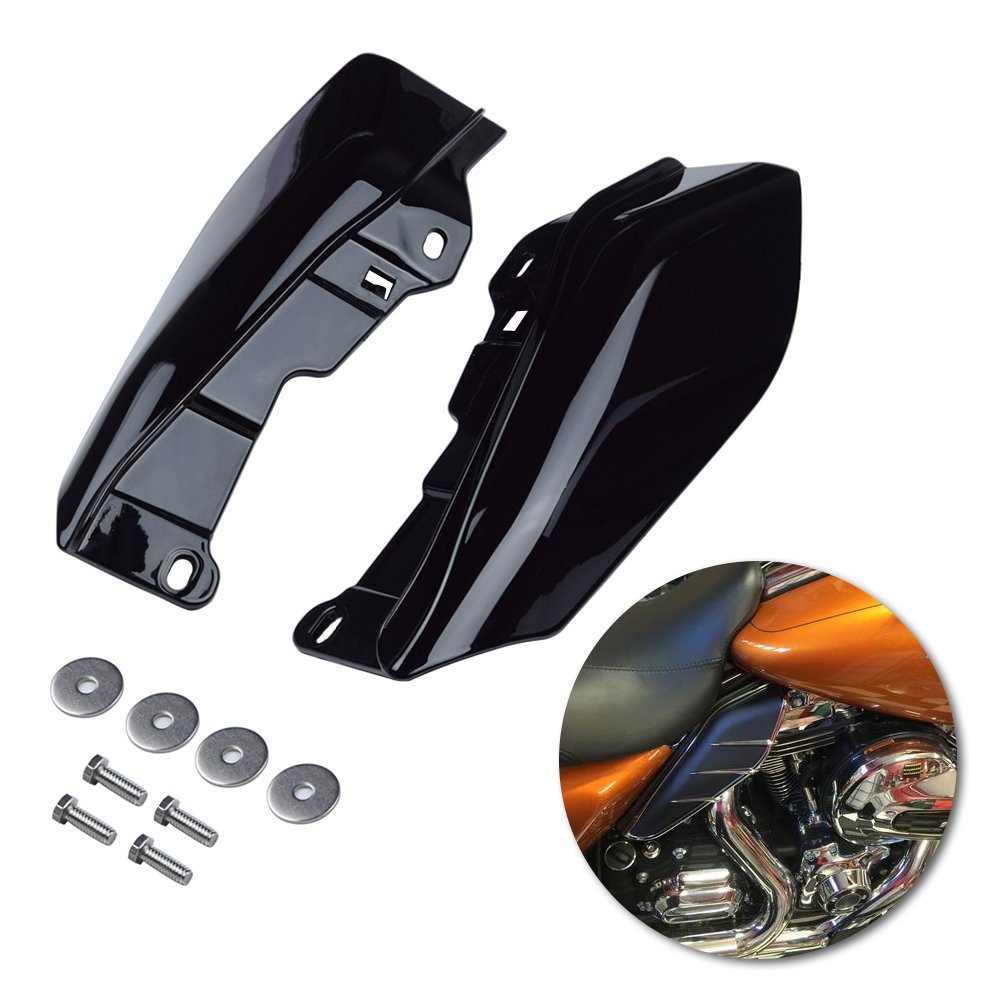 AmazichaVivid Black Mid Frame Air Heat Deflectors Trim Left Right Set Compatible for Harley Touring and Trike 2009-2023 Models Without Cool Flow Fan