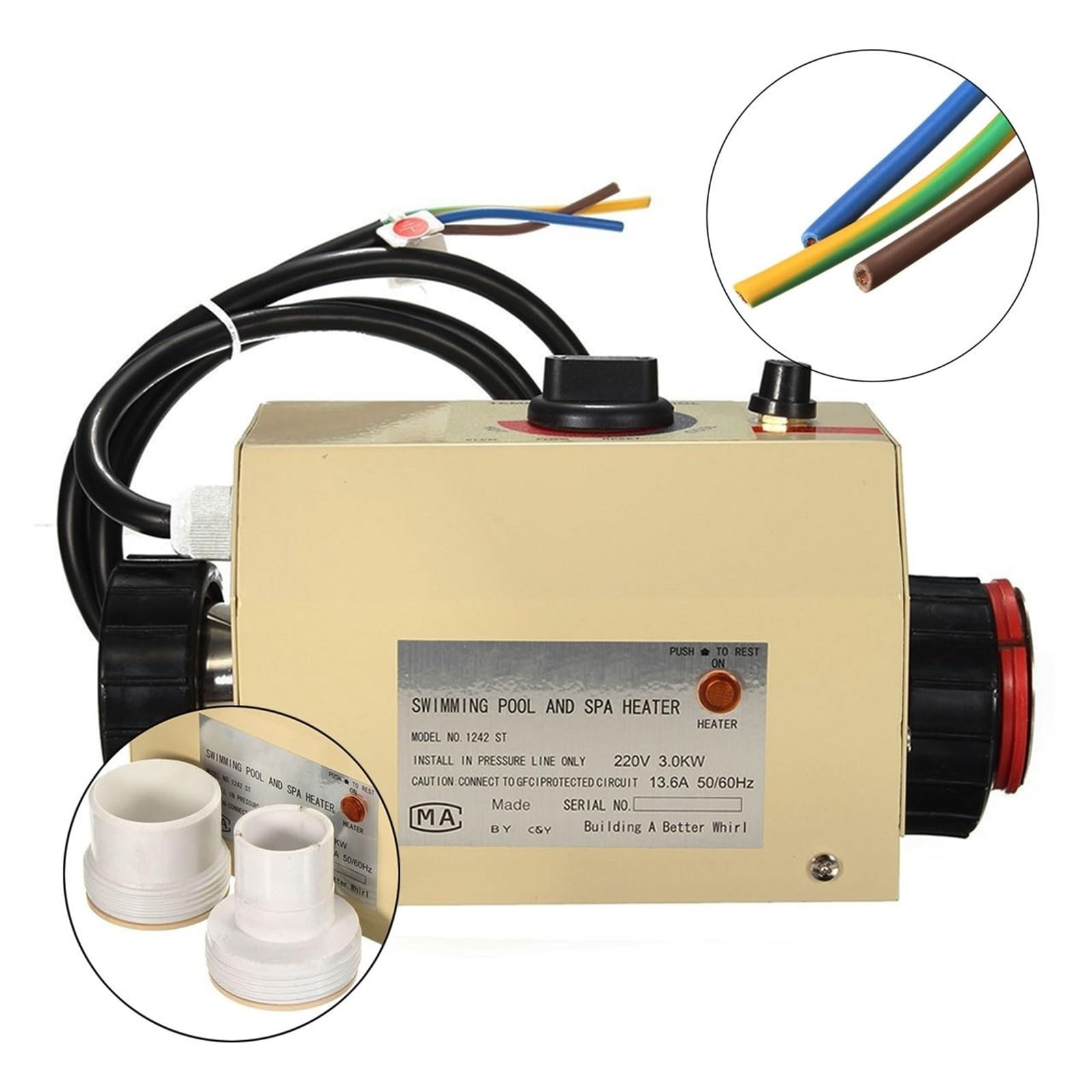 Calentador de Piscina, 3KW/2KW Piscina y SPA Bañera de hidromasaje El Ectric Calentador de Agua Termostato(2KW)