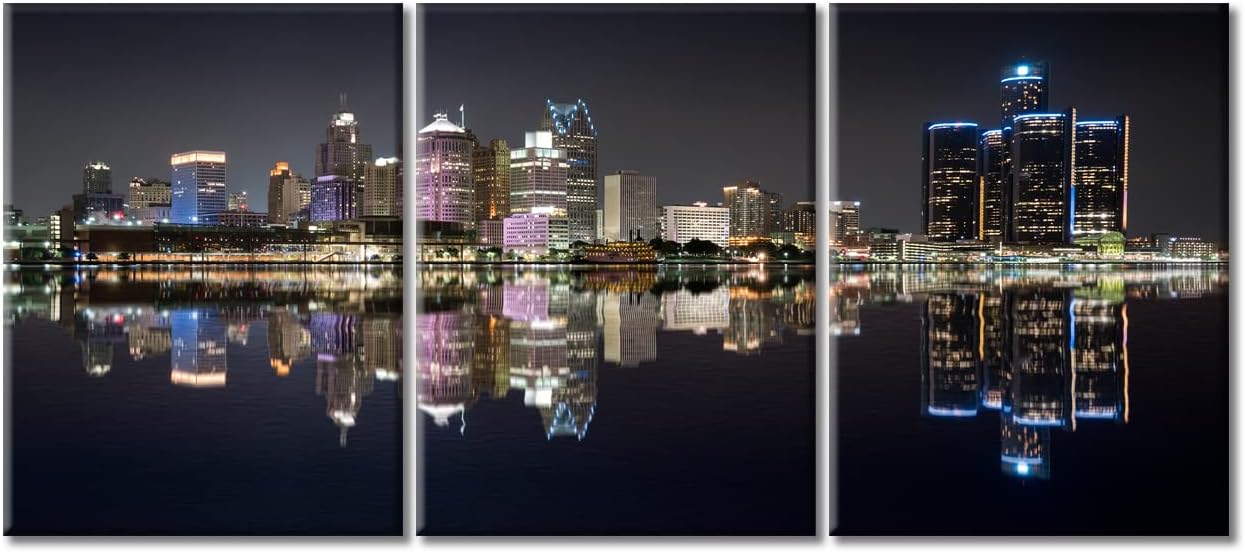 3 Piece Black and White Canvas Wall Art City Seattle Skyline Wall Pictures for Living Room Modern Washington Cityscape Art Wall Decor Stretched and Framed Ready to Hang - 24'' x 12'' x 3 Panels