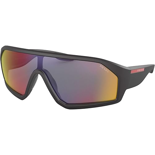 Prada Linea Rossa PS 03VS Men's Sunglasses Black Demishiny/Dark Grey Mirror Blue/Red 36
