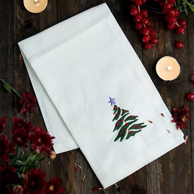 Cotton Carnival Dinner Napkins, 100% Ring Spun Cotton, Christmas Tree Embroidered Cloth Napkins, Soft Comfortable, Highly Absorbent, 17x17 in, Set of 6 Napkins Durable Quality Ideal for Events & Home