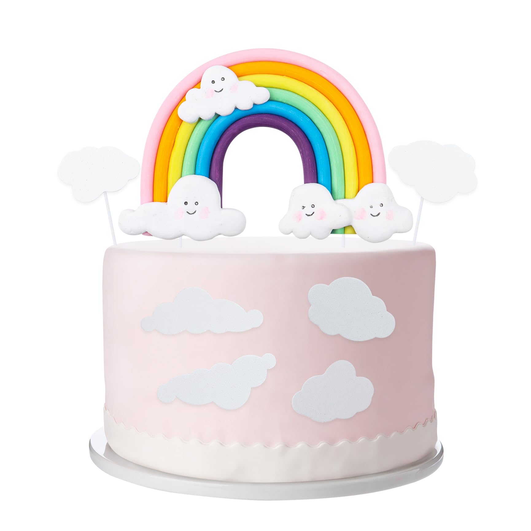 13Pcs Rainbow Cloud Cake Toppers, Soft Pottery Colorful Rainbow Cupcake Topper White Cloud Cupcake Topper for Kids Boys Girls Birthday Party Supplies
