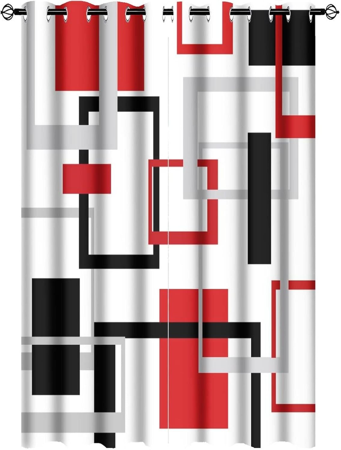 Black Red Grey Room Darkening Blackout Window Curtains with Grommets,Modern Abstract Geometric Check Mid Century Art Energy Efficient Window Treatment for Living Room 2 Panels 63L x 21W
