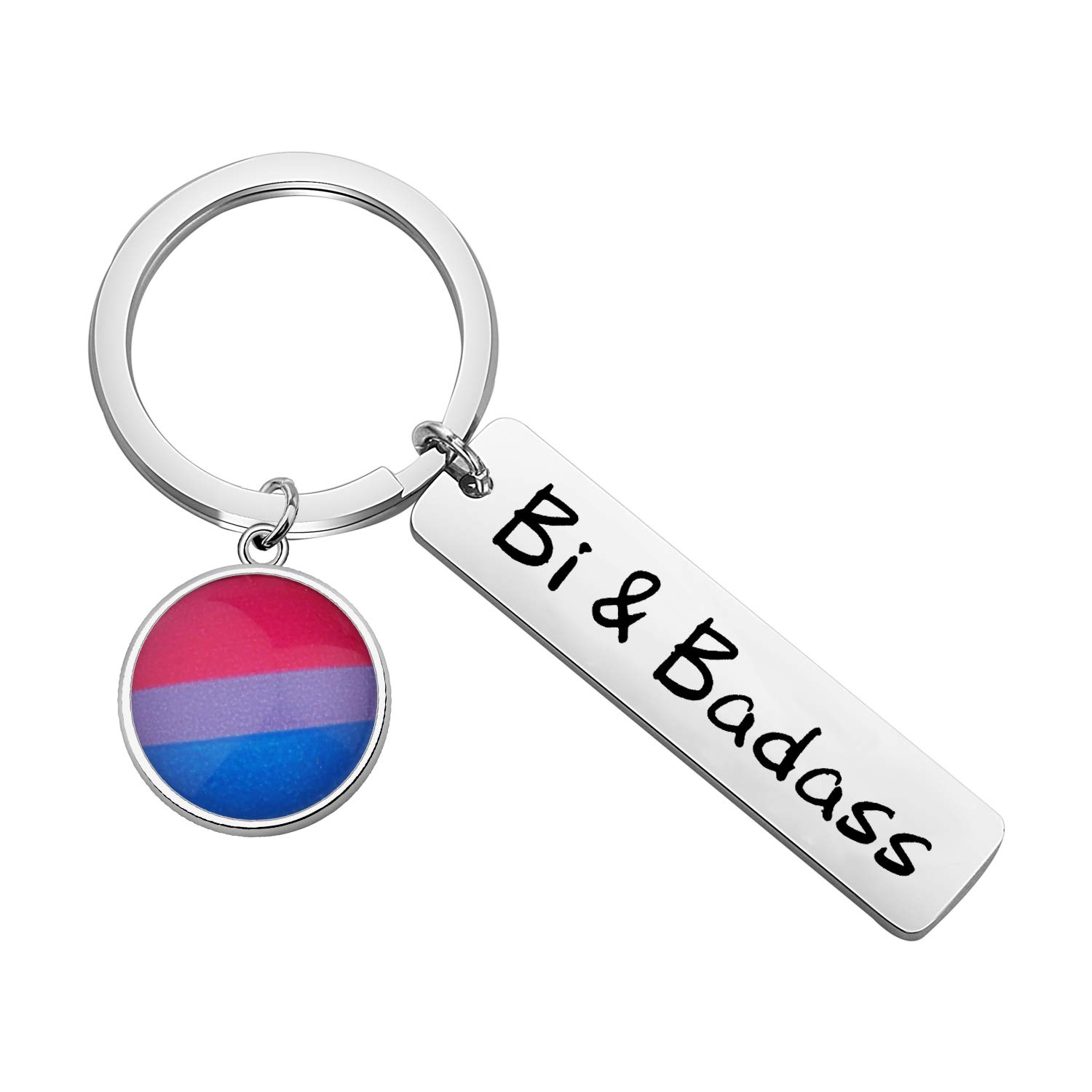Nobrands Steel Color Lbsbo Bisexual Jewelry Bi Pride Keychain Bi Pride Jewelry Bisexual Gift Queer Pride Gifts Bi & Badass Keychain (Bi & Badass K)