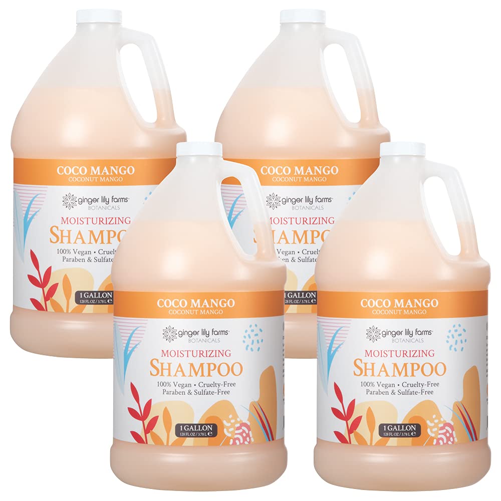 Ginger Lily Farms Botanicals Moisturizing Shampoo for All Hair Types, Coco Mango, 100% Vegan & Cruelty-Free, Coconut Mango Scent, 1 Gallon Refill (