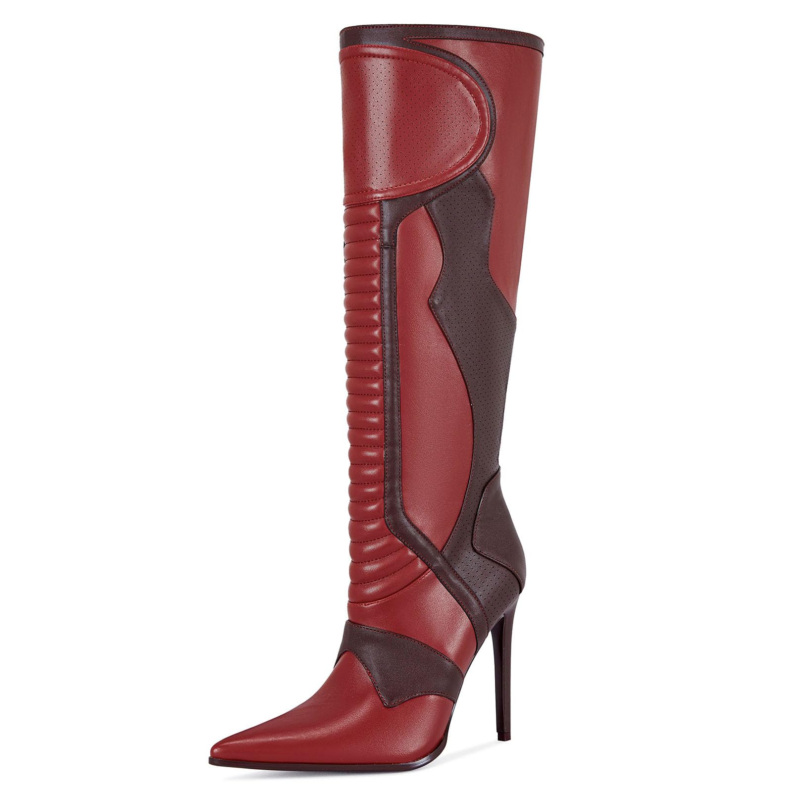 Knee High Boots Women Stiletto High Heel Boots with Zip Pointed Toe Stitched Sexy Racing Boot Fashion Shoes