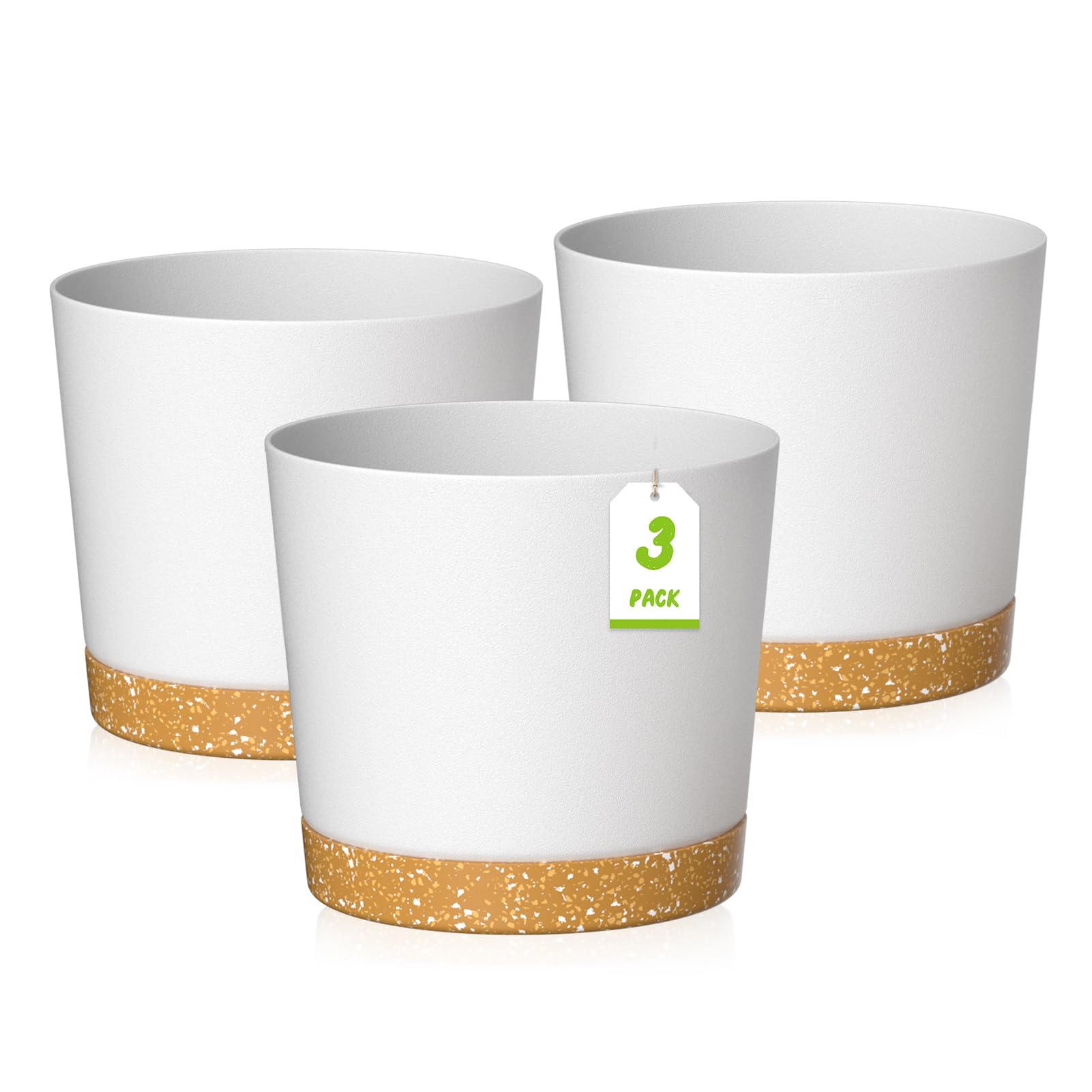 ZMTECH 25cm Plant Pots, Modern Planters with Drainage Holes and Detachable Saucer, Plastic Flower Pots for Plants for House Garden Windowsill (Set of 3, White)