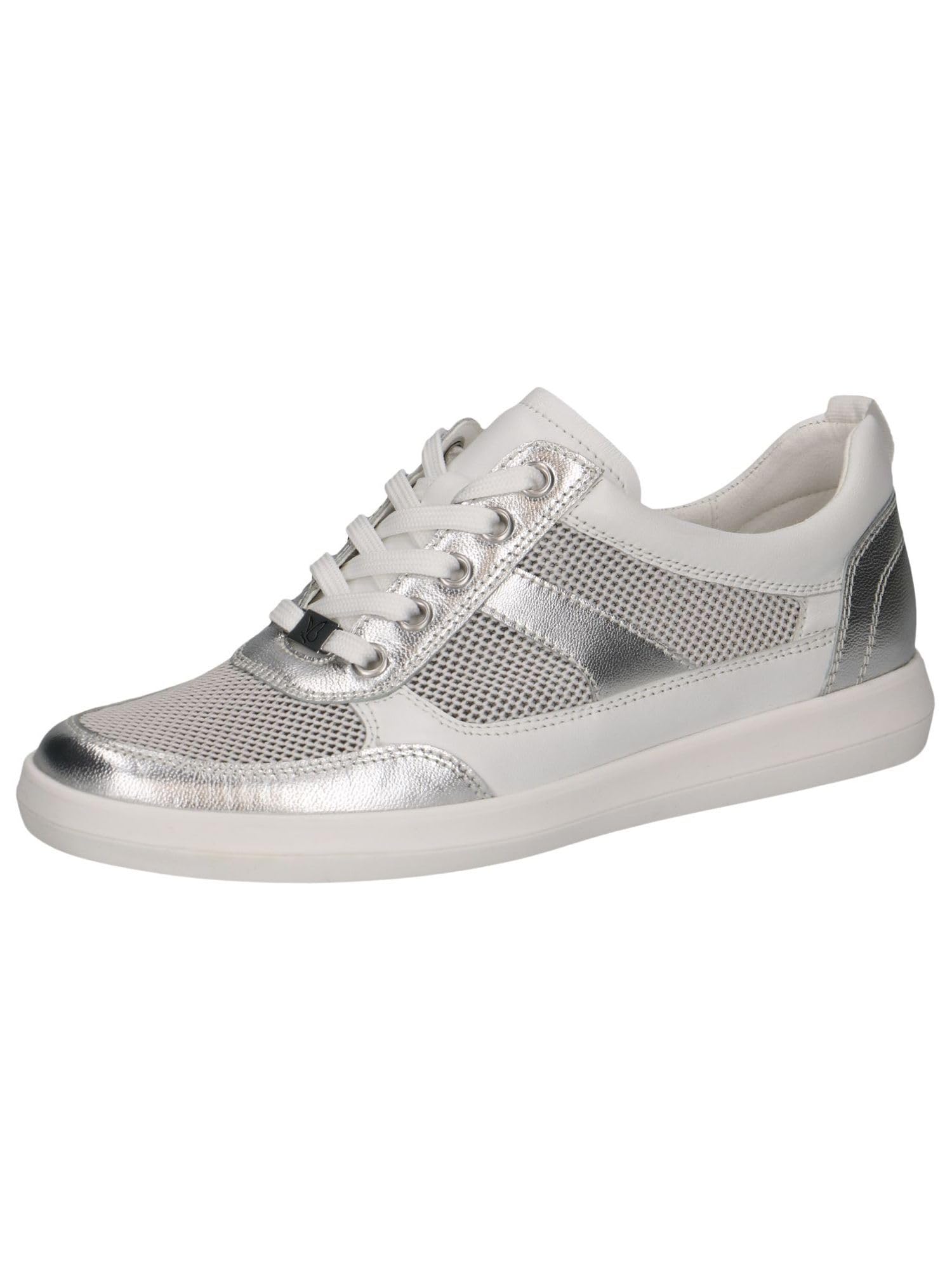 CAPRICE Women's Flat Sneakers with Laces Low Top, White (White/Silver), 6.5 UK