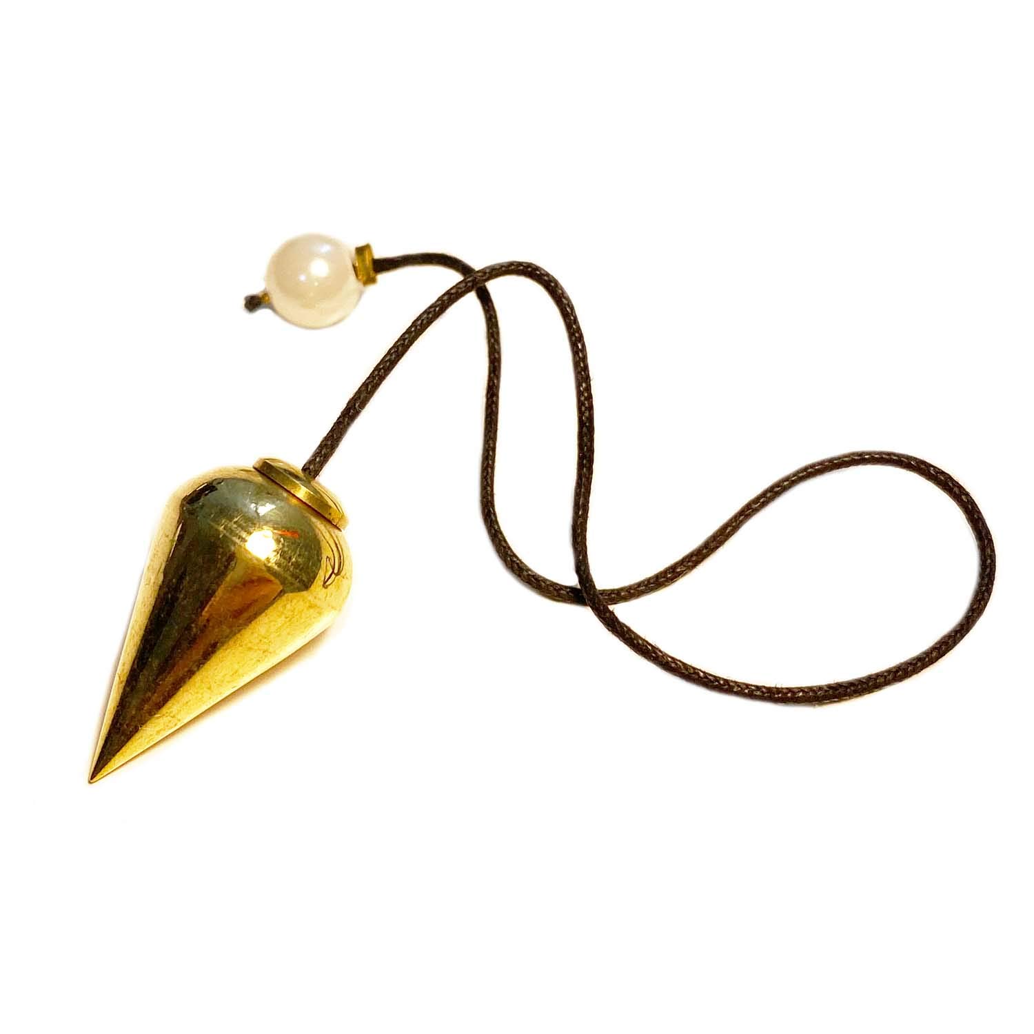Pendolo In Ottone Lucido 25mm Per Radiestesia - Con Cavo E Sfera Perla, Per Esoterismo E Regali