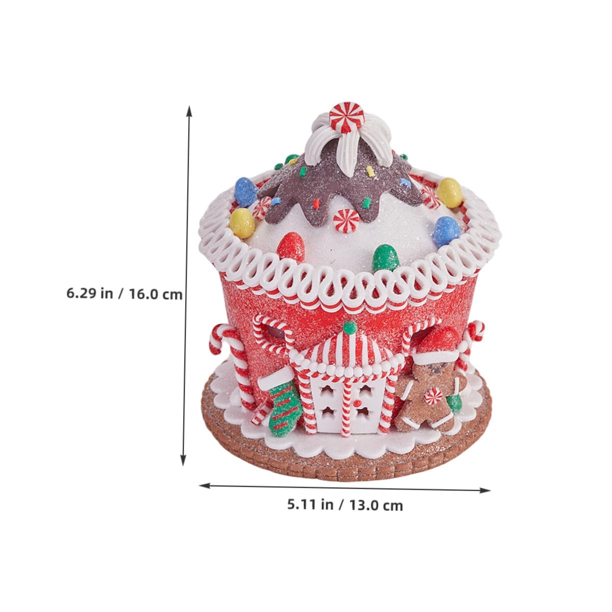 Figurilla Castillo de Galleta de Jengibre LED con Luz Escultura Navideña Pastel para Decoración de Mesa Navidad Adorno Festivo Versátil para Hogar y Oficina