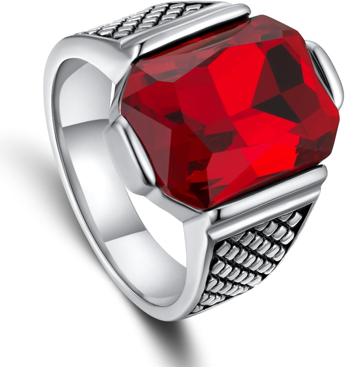 Mens Signet Ring Stainless Steel Silver Rings for Men Women,Emerald/Black Onyx/Ruby/Blue Gemstone Ring Wedding Ring Gift Package