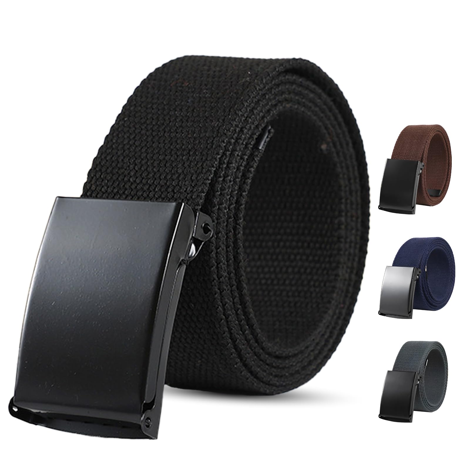 KISUOMAOYIBelts For Men,Adjustable Mens Belt with Flip-Top Solid Black Buckle,Work Belts for Men & Women,Quick Release Canvas web Belt for Commuter, Leisure Sports