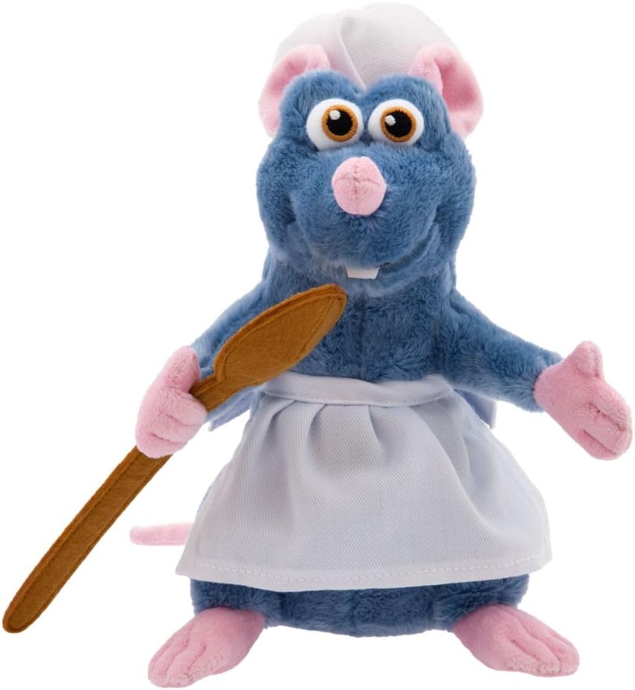Official Ratatouille Rat Plush - Master Chef Remy Stuffed Animal with Chef's Hat & Apron, Soft Plush Fabric, Felt Spoon, Detailed Sculpting, Embroidered Features - Small 9''