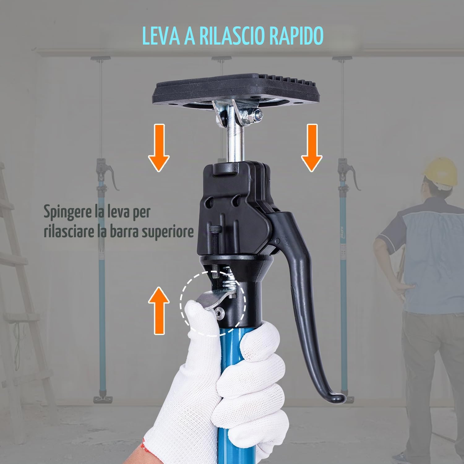 KATSU Tools Supporto telescopico per soffitto, confezione da 2, 125-290 cm, in acciaio, capacità di carico 40 kg, per posizionamento, tenuta e fissaggio di cartongesso