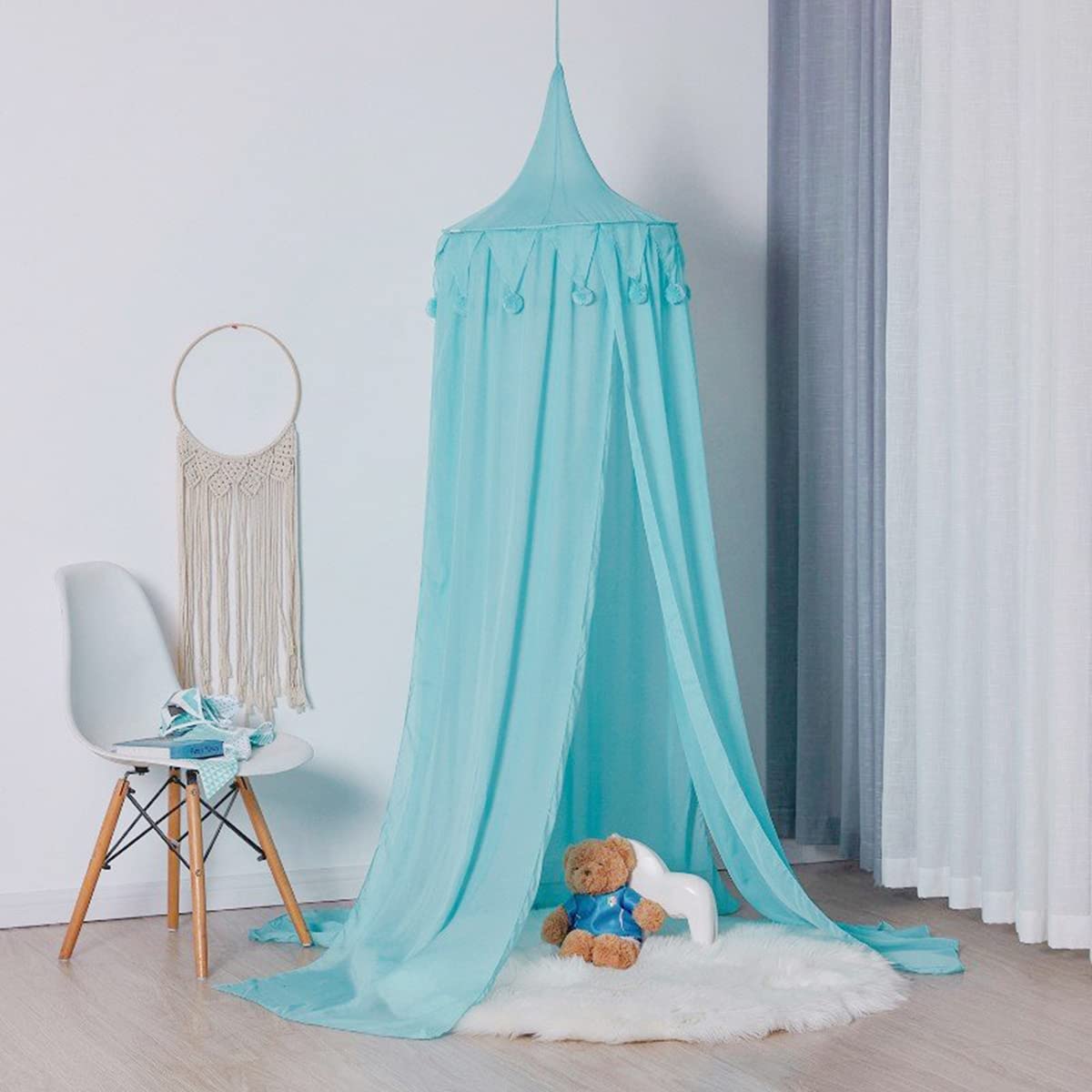YKMYXZ sensory tent， Bed Canopy Hanging Round Dome Nursery Net Bed Canopies Play Tent Room Decor for Indoor Outdoor Playing Reading(Blue)