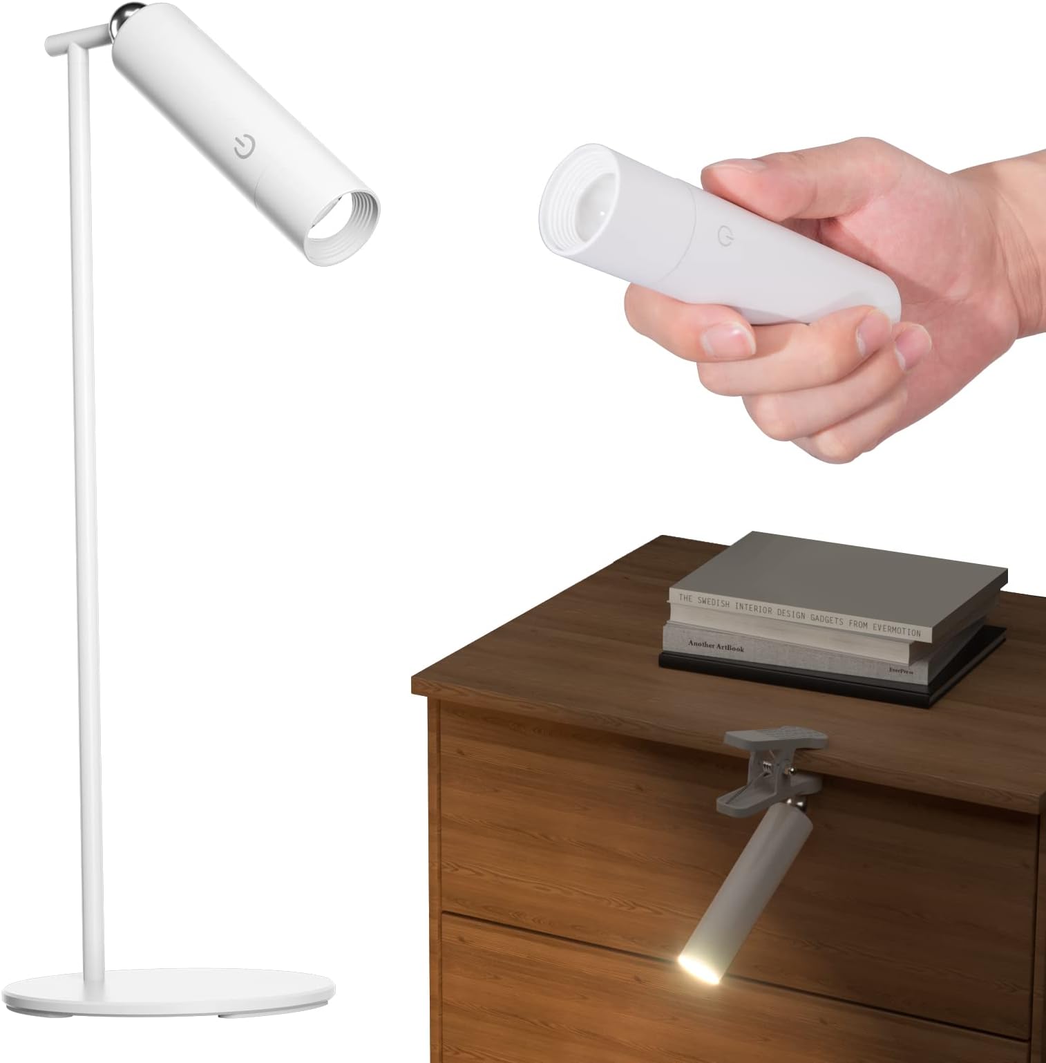 SKYFIRE Cordless Desk Lamp for Home Office,4 in 1 Multifunctional LED Rechargeable Flashlight Wall Sconce Dimmable 360°Rotation Magnetic Bedside Night Table Lamp for Outdoor,Bedroom Dorm Room Decor