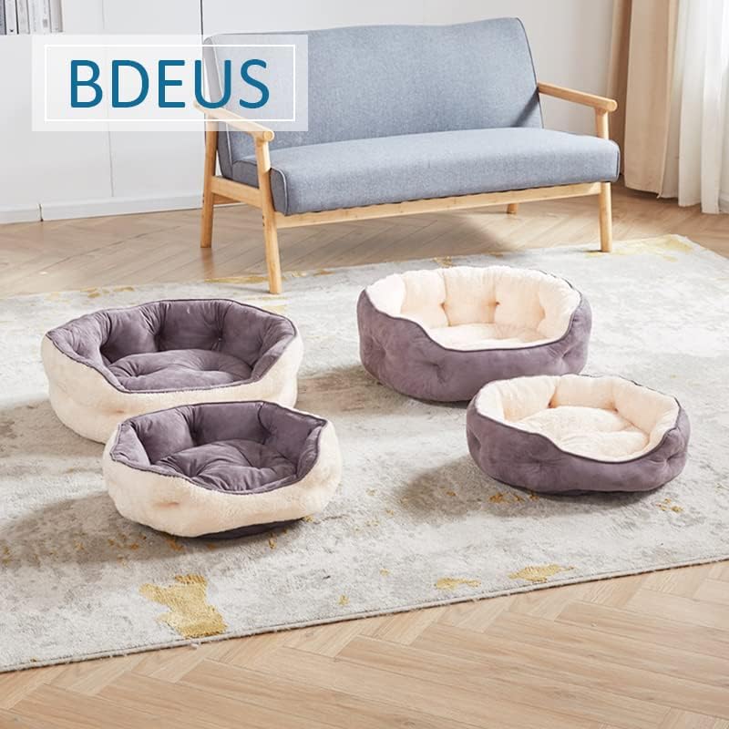 review BDEUS Cat Bed Round, Suede Fabric Double-Side Available Pet Bed with Removable Pillow for Indoor Cats & Dogs, Extra Soft & Washable Dog Bed with Anti-Slip & Water-Resistant Bottom