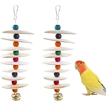 2 Pack Bird Toys with Cuttlebone, Parakeet Toys, Bird Beak Grinding Stone, Cage Accessories for Parakeets, Cuttlefish Bone for Budgies, Cockatiels, Lovebirds, Green Cheeks, Small to Medium Birds