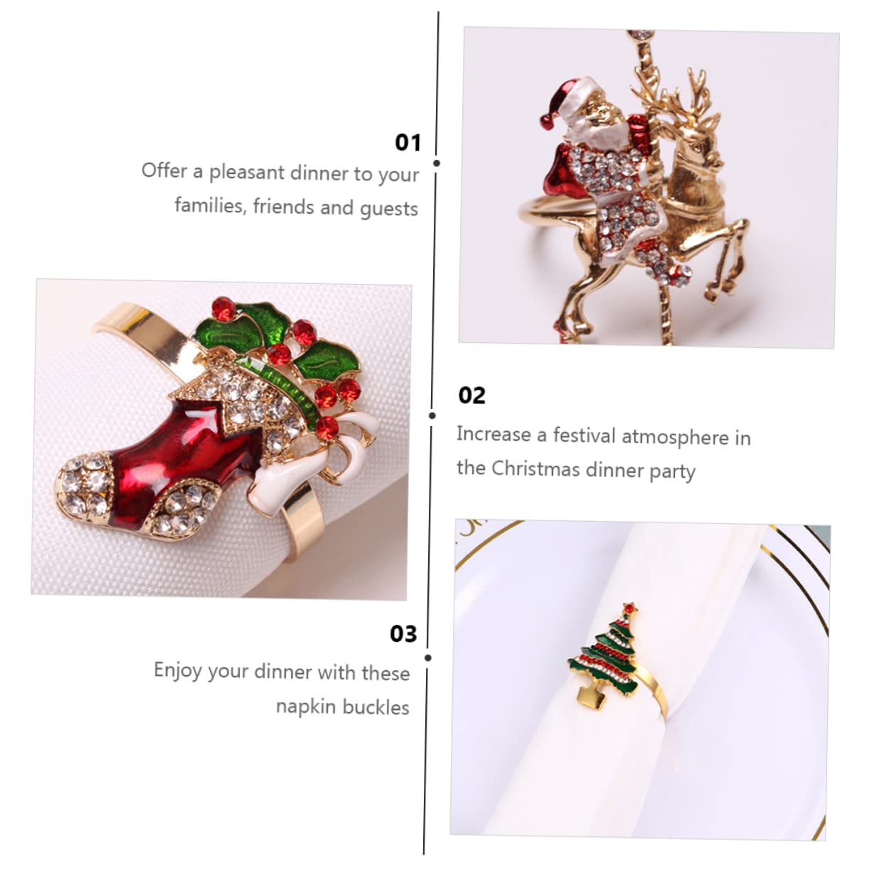 TOPBATHY 3 Series Servilleteros Navideños Elegantes con De Navidad Juego De Rojo Y Verde para Decoración De Mesa Celebraciones Y Banquetes 4 Piezas X 3