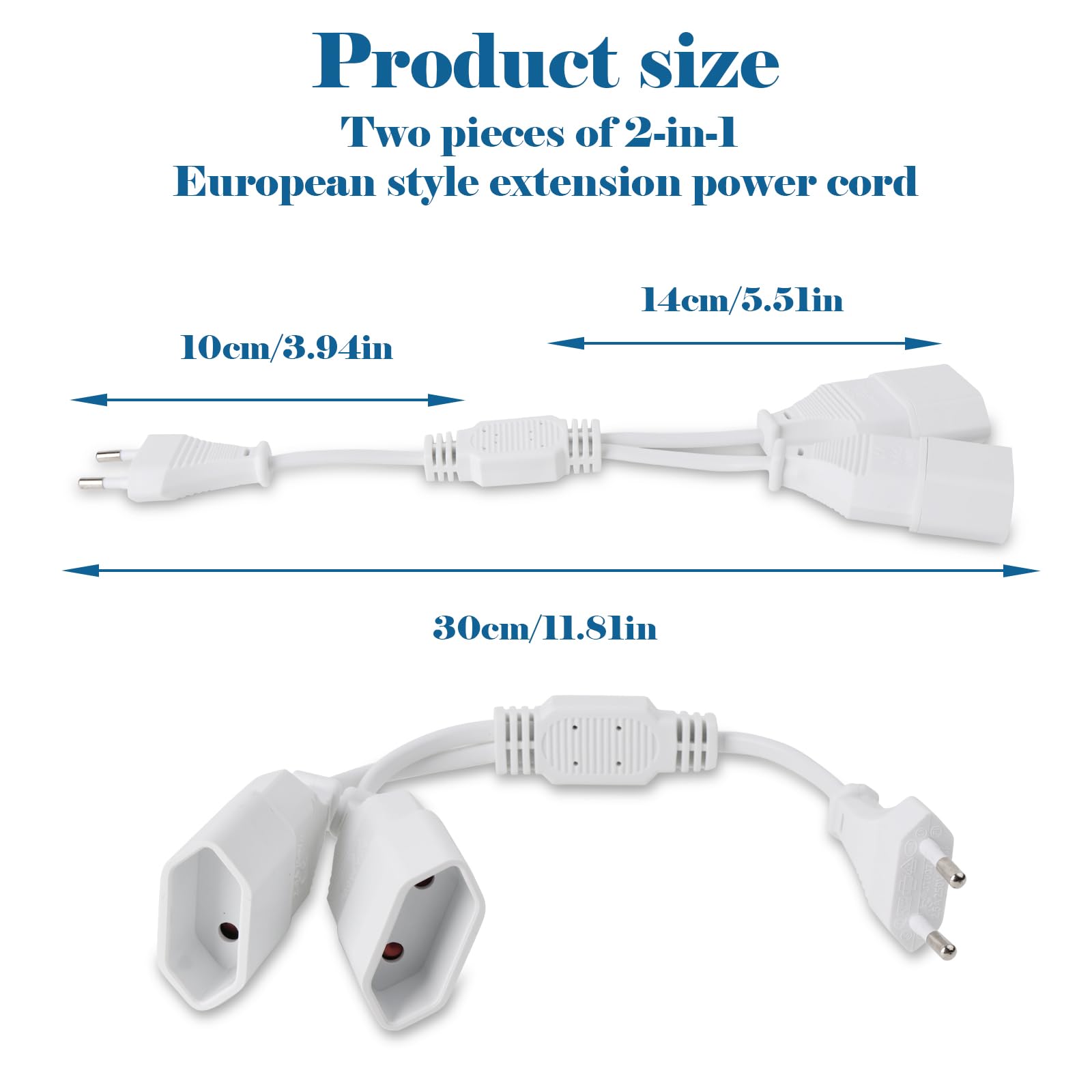 Verlengkabel 1 Meter – Dubbele Europese Stekker, Plat Ontwerp, 220-250V, Wit, Met Overspanningsbeveiliging, Voor Binnen