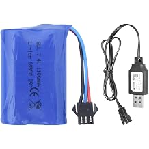 7.4V 1100mAh SM-3P Plug Li-ion Battery and USB Charging Cable Suitable for TK3086B TK-3082B G03082R G03086R G03085R RC Special Effects Flip Car