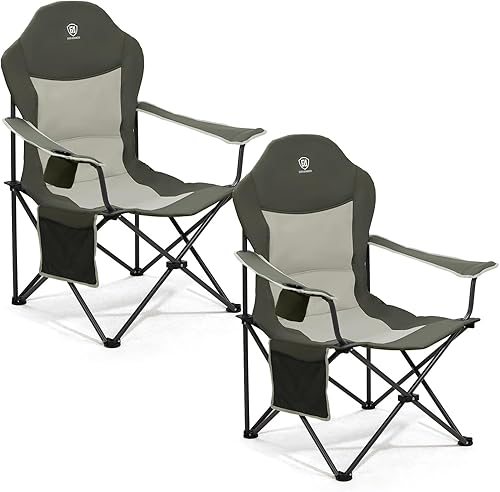 Miniatura 8 de EVER ADVANCED Silla acolchada de gran tamaño con marco de acero plegable silla de campamento plegable con respaldo alto con soporte para tazas