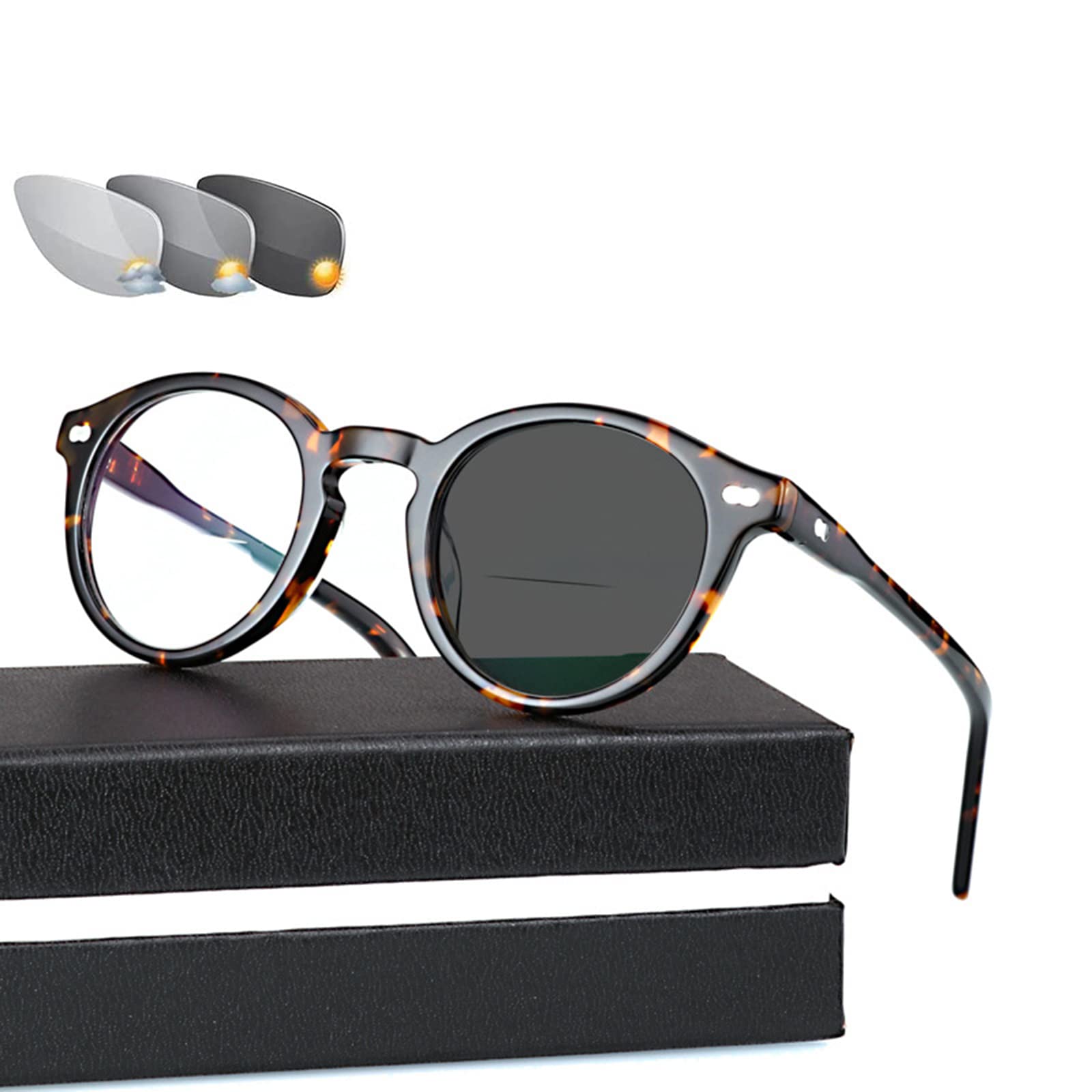 Gafas de Lectura con Placa Retro para Hombres y Mujeres, Gafas de Sol UV de transición fotocromáticas para Ancianos, lectores de Sol para Exteriores +1,0 a + 3,0,C3-+3,00