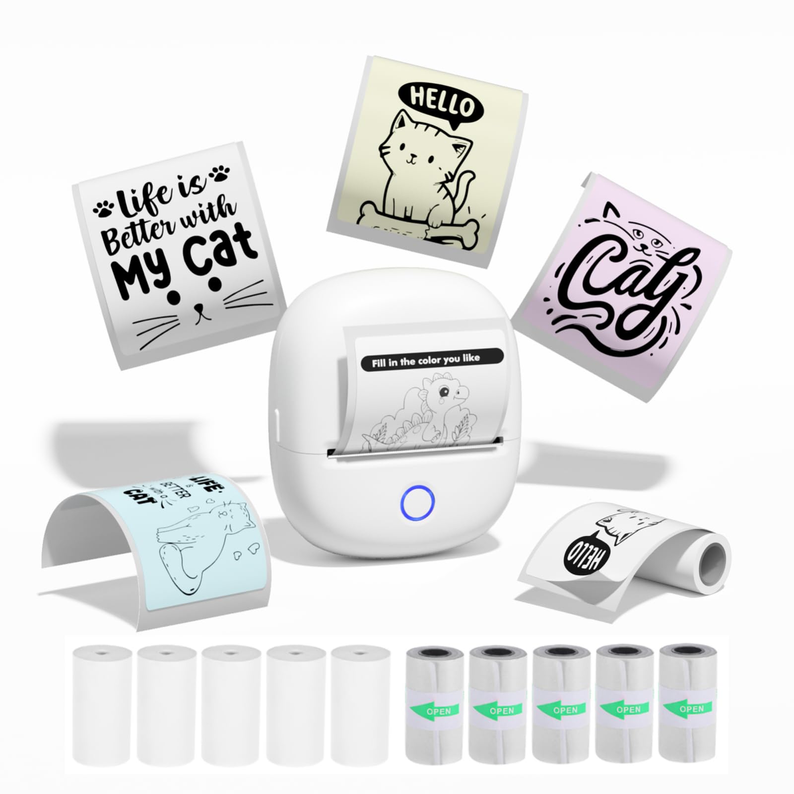 Bisofice C2 Mini Impresora de Etiquetas Adhesivas, Etiquetadora Térmica Portátil Bluetooth Compatible con Android/iOS, para Oficina, Casa, Tienda - con 11 rollos de papel, blanco