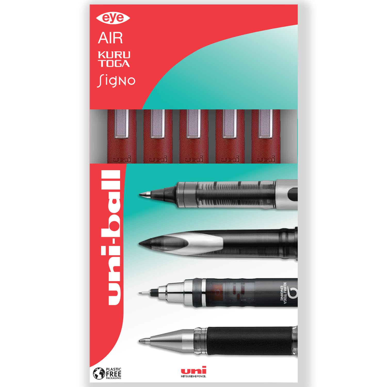 uni-ball Eye Micro UB-150E Gel Ink Pen - 0.5 mm - In Envelope Gift Packaging (Pack of 5, Red) - Image 2