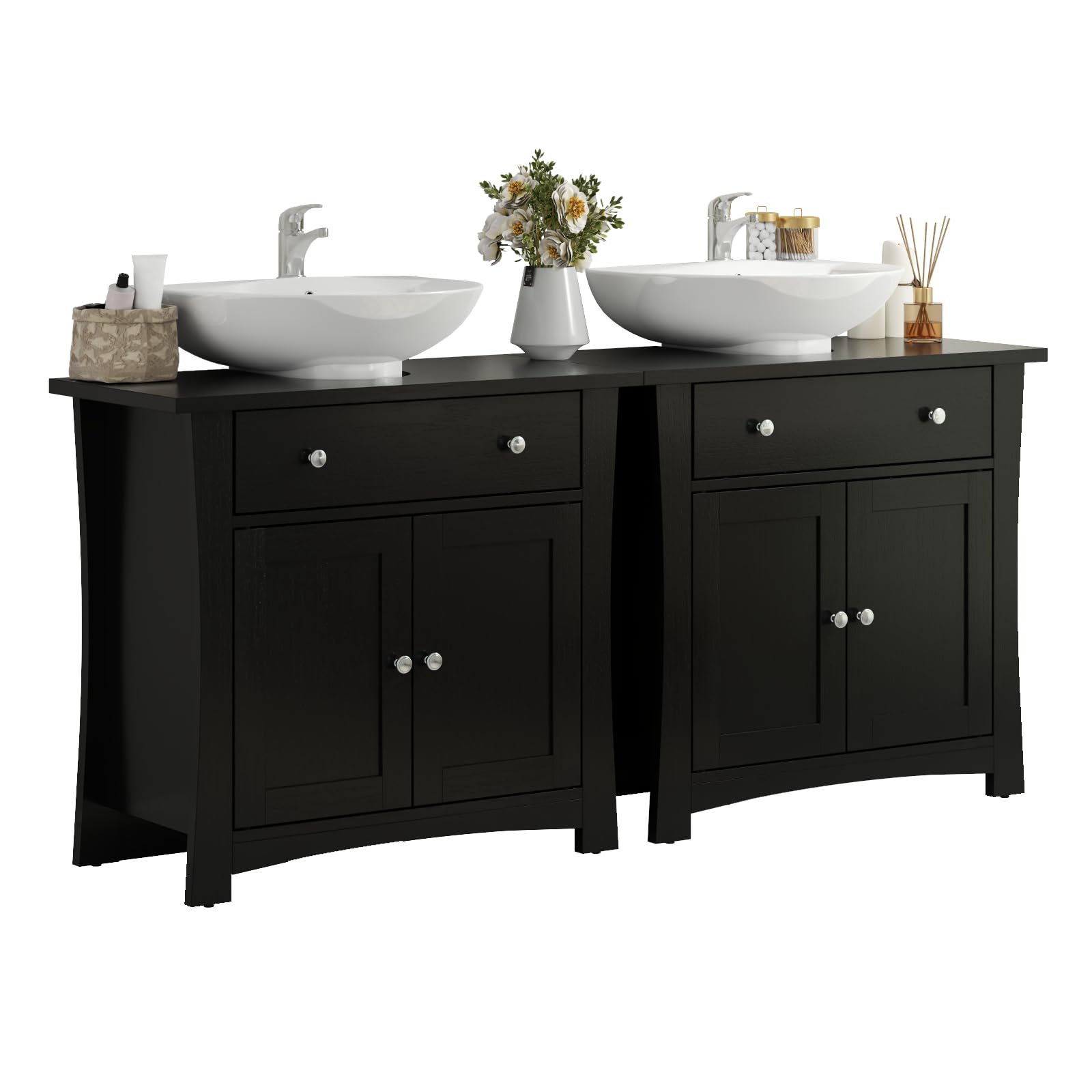 Gyfimoie Waschbeckenunterschrank, Badezimmerschrank mit Schubladen, Badezimmer Unterschrank mit 2 Türen, Badschrank 60 x 30 x 60 cm, Waschbeckenunterschrank mit Füßen