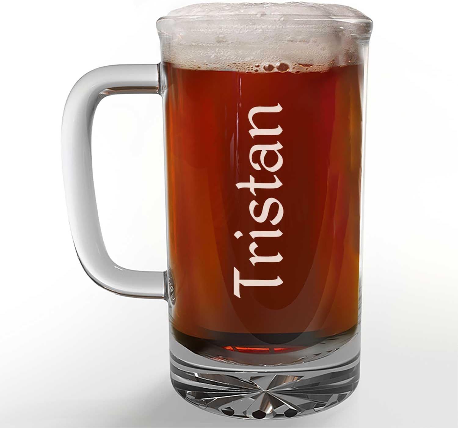 Personalized Etched 16oz Glass Beer Mug - Customized Father's Day, Gifts for Him, Vertical Name Engraved Drinking Glass Birthday Gift, Custom Father Beer Lover Gift Man