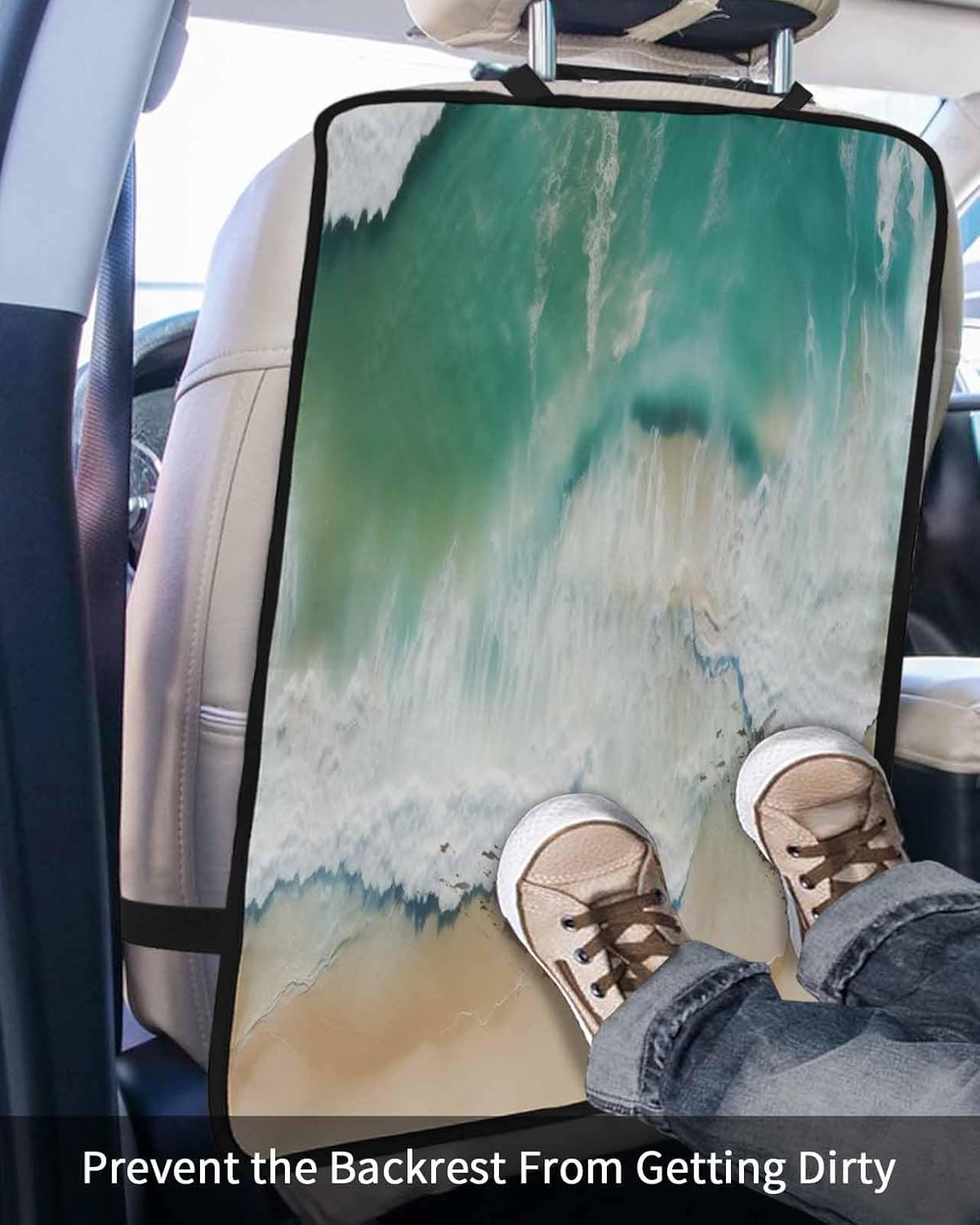 T&H XHome Car Seat Protector, 2 Pack Kick Mats Back Seat Protector Abstract Summer Green Ocean Beach Blue Wave Waterproof Backseat Cover for Kids Universal Fit Automotive Interior Protectors