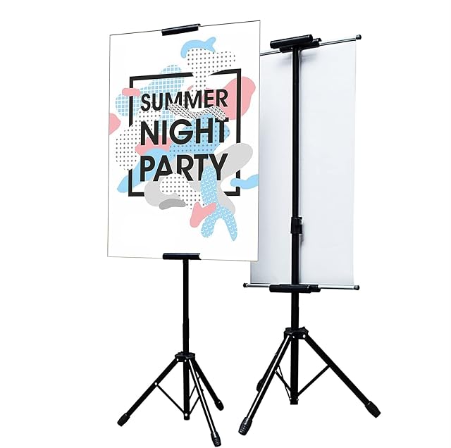 Double-Sided Poster Stand, Tripod Poster Stand for Display, Adjustable Poster Board Holder, Poster Stands for Indoor, Outdoor, Restaurants, Showrooms, Shopping Malls (Black)