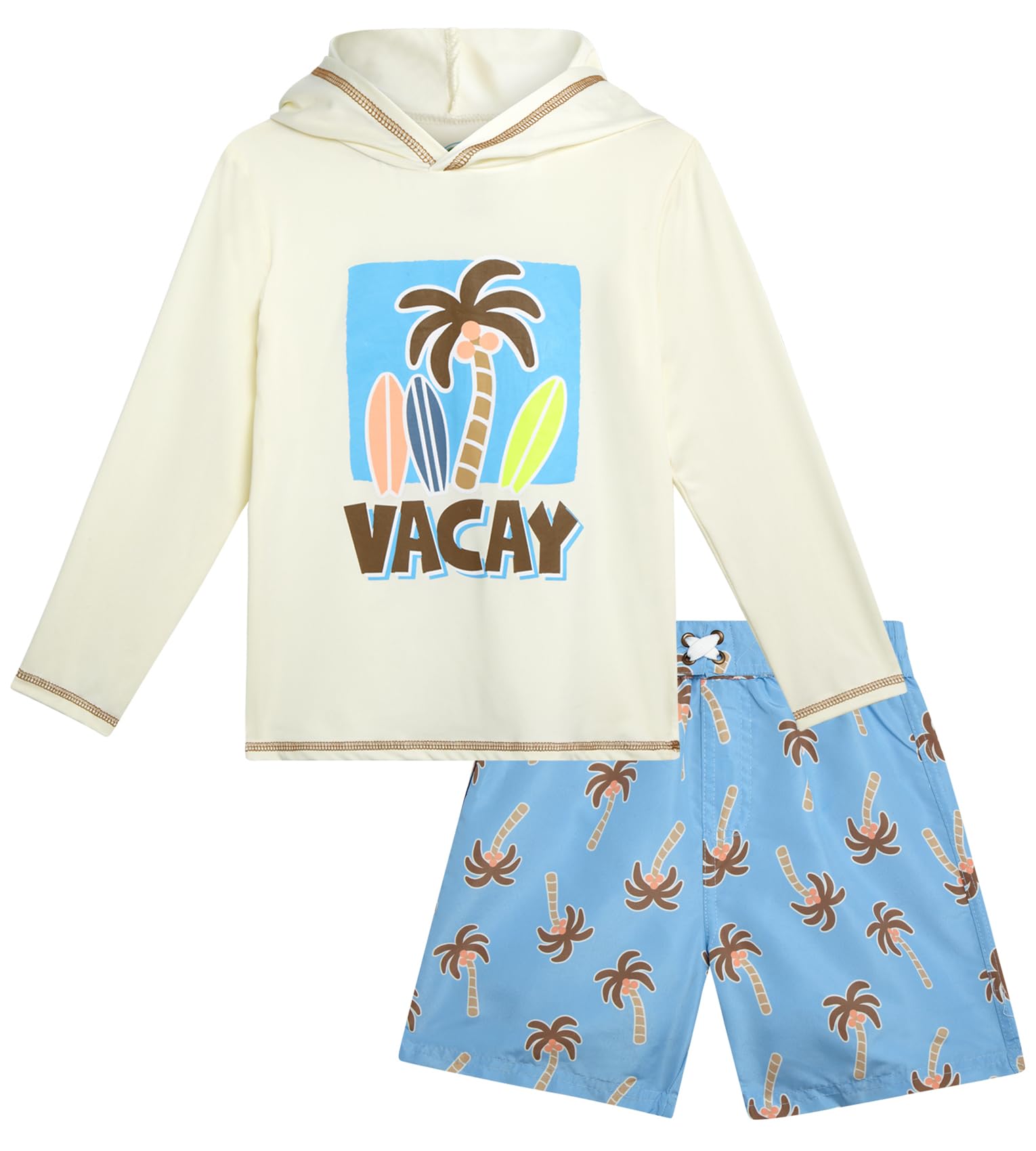 Quad Seven Toddler Boys Swim Set - 2 Piece Long Sleeve Rash Guard Swim Shirt with Hood and Swim Trunks (Sizes: 2T-7)