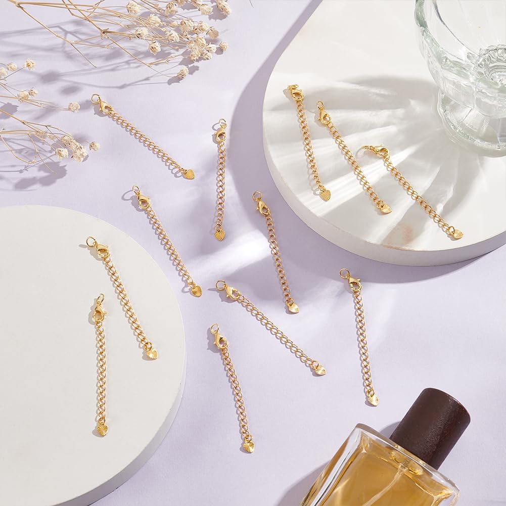 MAYJOYDIY 12Pcs Real 18k Gold Plated Necklace Extenders Chain 2.8inch Gold Plated Extender Chains with Lobster Clasp Heart Charm Removable Brass Chain Extender for Necklace Bracelet Jewelry Making - Image 4