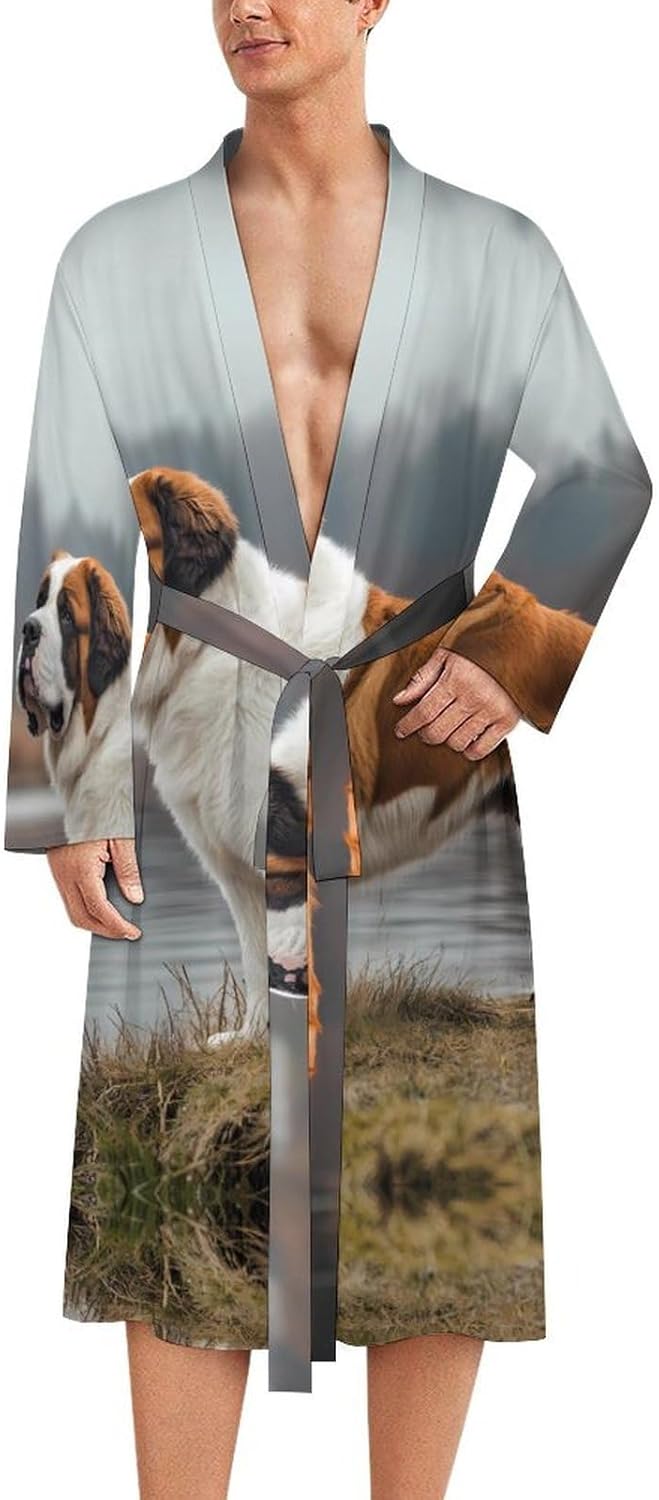 Saint Bernard Dog Mens Robe Long Bathrobe for Women Bath Robes Lightweight Soft Printed Sleepwear