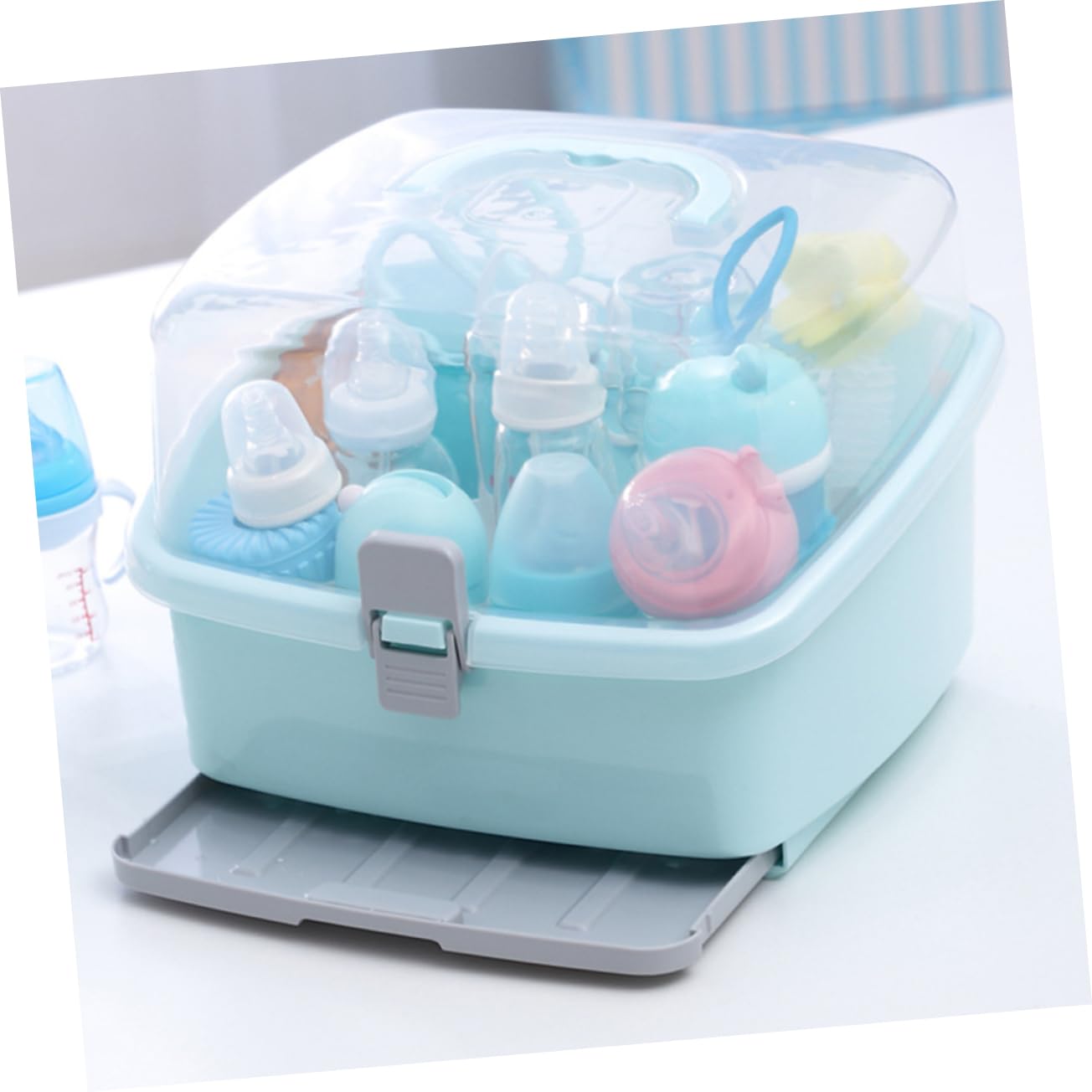 Boîte de Rangement pour Biberons Vert en Plastique, Grosse Capacité | Étui à Bouteilles de Lait Portable, pour Tétine, Usage Voyage et Extérieur