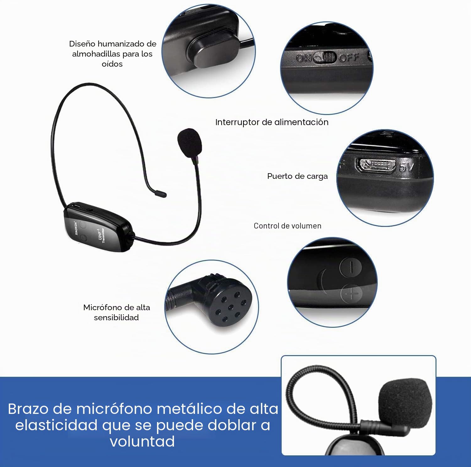Wireless Micrófono,UHF Micrófono Inalámbrico,Transmisión Inalámbrica de 50 m,para Guía Turística/Enseñanza/Promoción/Discurso