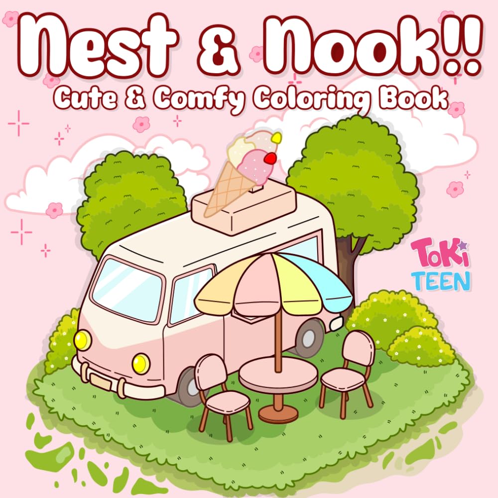 Nest & Nook: Cute and Comfy Coloring Book for Teens and Adults | Cozy Aesthetic Coloring Pages with Pillows, Candles, Plushies, Nooks, Hygge Decor & Relaxing Scenes