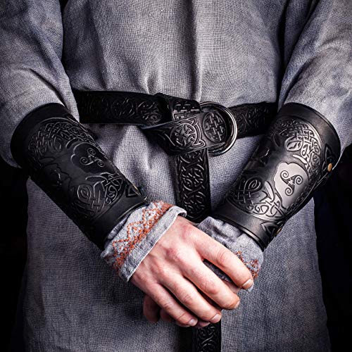 Leather Cuff Bracer - Best Unique Gift - LARP Gauntlet - Leather Wristbands - LARP Accessories Viking Bracers - Archery Armguard - Yggdrasil World Tree - Length 6" - Thumbnail 3