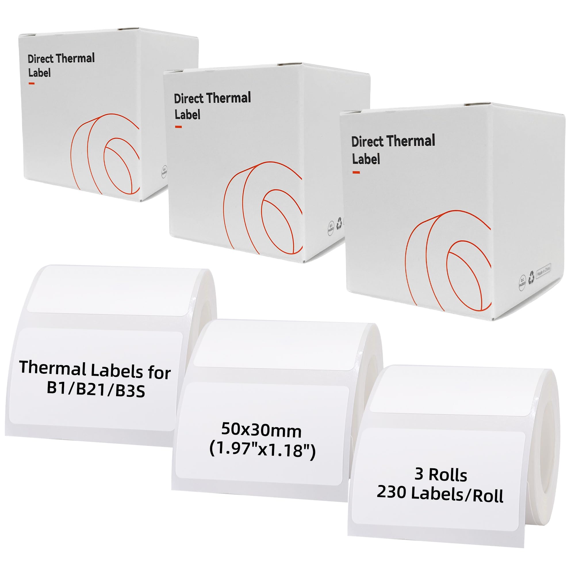 50x30mm (1.97"x1.18") Labels for B1/B21/B3S Label Maker, 3 Rolls Waterproof Thermal Label Tape for Small Business/Home/Office Use- 230 Labels/Roll,