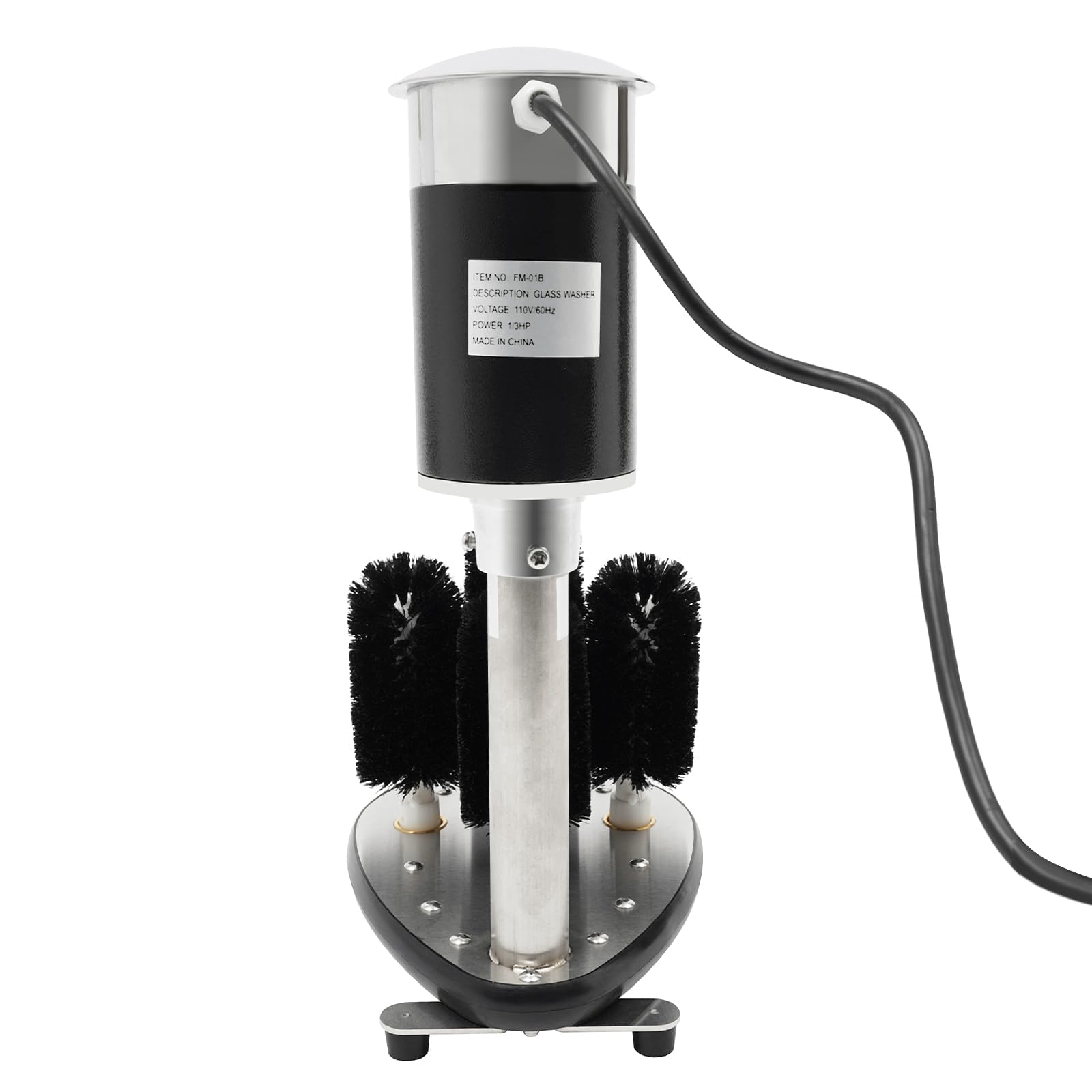 Lavadora eléctrica de vidrio, 4 cepillos, 130 W, 240 rpm, limpiador comercial para copas de vino, tazas de cerveza, 8-10 cm de diámetro, 600-800 tazas/hora