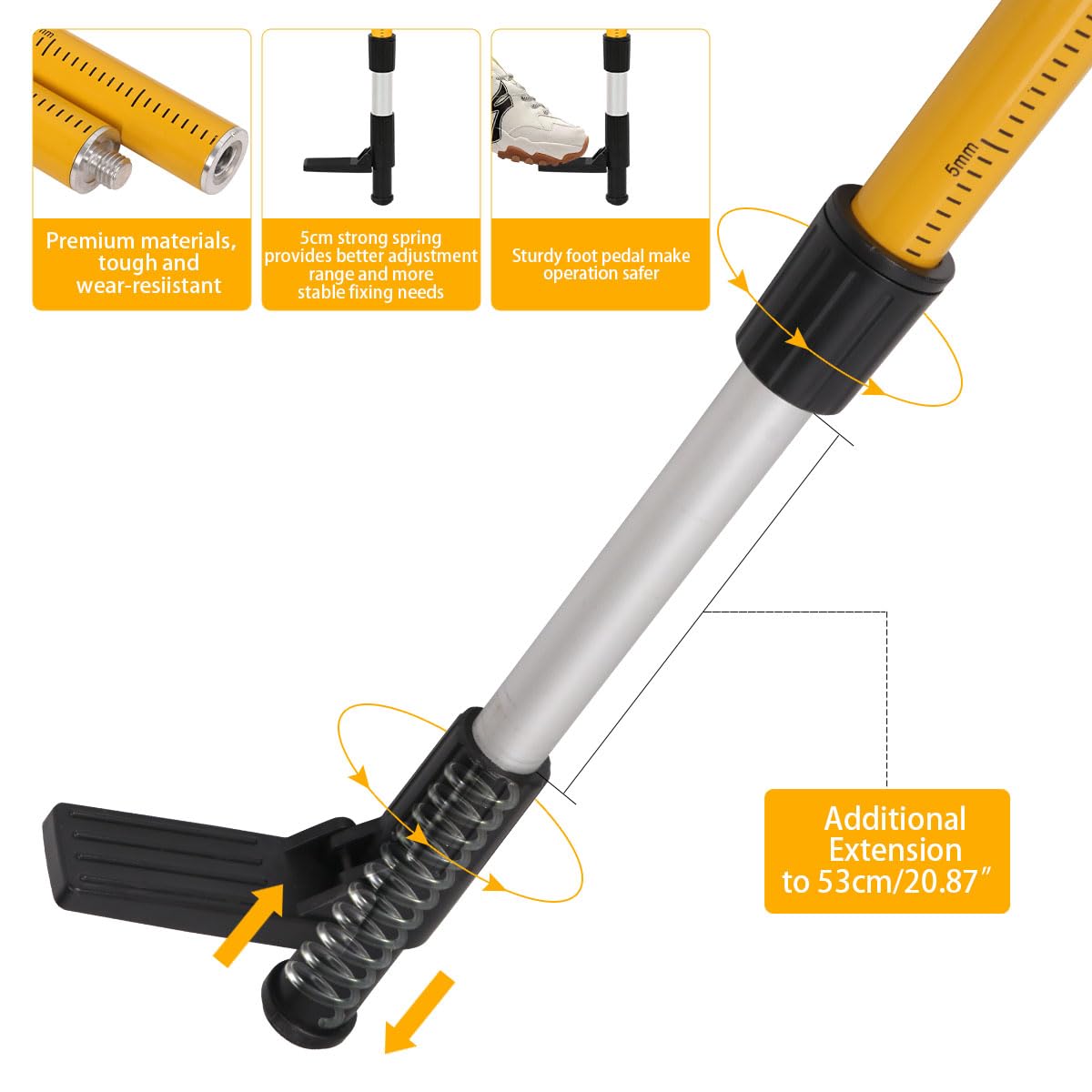 Poste telescópico de nivel láser con trípode, soporte de nivel láser de 3,7 m, incluye soporte láser de 1/10.2 cm-20 y adaptador de 5/20.3 cm-11 para láseres rotativos/de línea