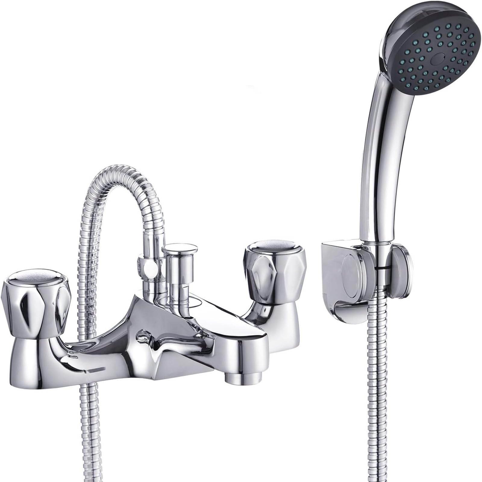 Hapilife Bathroom Bath Taps with Shower Attachment Mixers Chrome Brass Bath Tub Shower Mixer Tap with Dual Lever, Bathtub Mixer Tap 2 Hole with Handheld